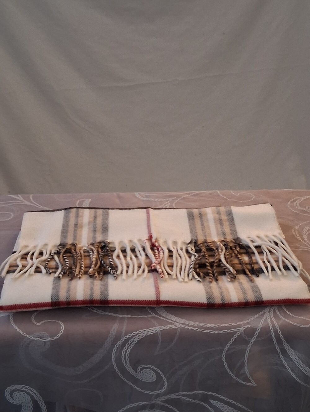V. Fraas Classic Plaid Pattern Scarf W/Multicolored Fringe